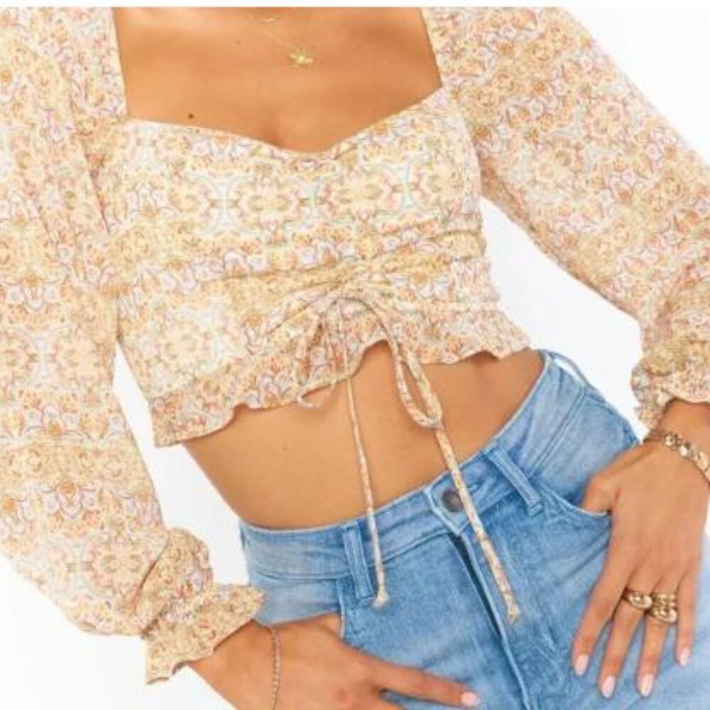 Show Me Your MuMu Rivington Crop Top Orange Paisley Long Sleeve Small Pre-Owned - Picture 1 of 5
